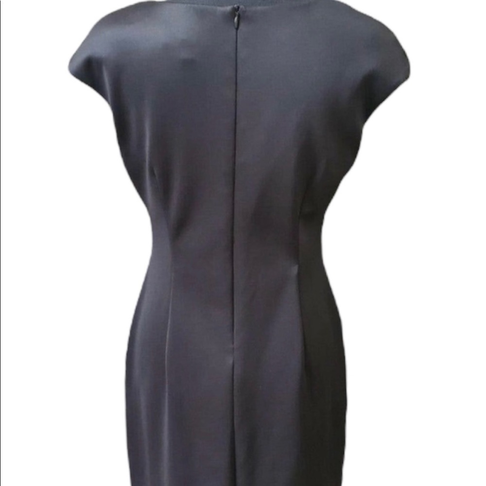 CONNECTED APPAREL Split V-Neck Black & Nude Floral Lace Overlay Detail Dress - Picture 4 of 11